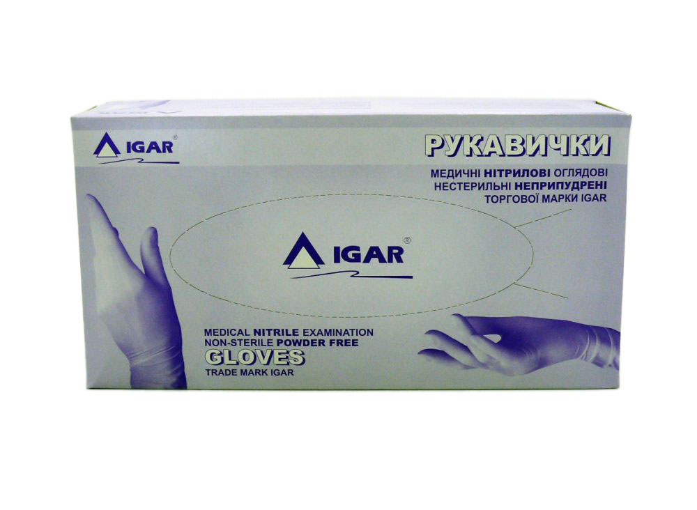 Рукавички одноразові IGAR нітрілові сині L 200 шт